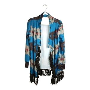 BLUE Aztec Open Kimono Western Rodeo Cardigan Sz M